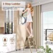 3 Step Ladder Aluminum Lightweight Folding Step Stool Wide Anti-Slip Pedal 330 Lbs Capacity Household Office Portable Stepladder,Champagne Gold - 2