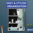 WENKO Medicine Cabinet with Lock, Wall mounted Bathroom Storage, Hanging Medical Cabinet WENKO Medicine Cabinet with Lock, Wall mounted Bathroom Storage, Hanging Medical Cabinet, First Aid Wall Cabinet with Safety Glass Door, Modern, Medium, 11.8 x 15.7 x 4.7 in, Silver Shiny - 5
