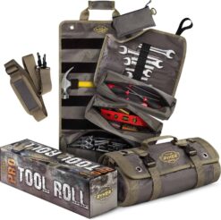 The Ryker Bag PRO Official Tool Roll Organizer – 4 Detachable Tool Pouches + Wrench Organizer, Heavy Duty Tool Bags for men + women Roll Up Tool Bag for Mechanic/Electrician Tools Storage - 1