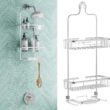 Zenna Home Hanging Shower Caddy, Over the Shower Head Bathroom Storage, Rustproof, No Drilling, Bath Organizer with 2 Shelves, Soap Tray, Razor Holders and Hooks, Satin Chrome - 1