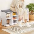 VASAGLE Shoe Bench with Cushion, Storage Bench with Padded Seat, Entryway Bench with 10 Compartments, Adjustable Shelves, for Bedroom, 11.8 x 40.9 x 18.9 Inches, White and Gray ULHS10WT - 6
