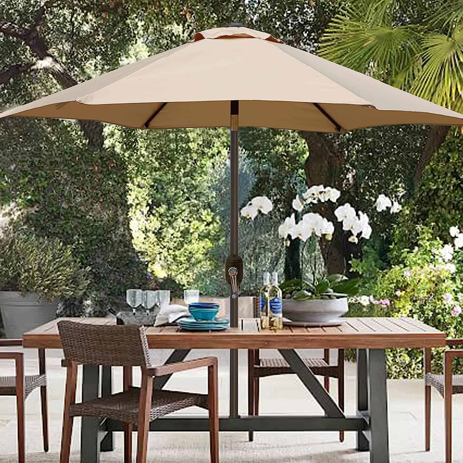 Blissun 9' Outdoor Market Patio Umbrella with Push Button Tilt and Crank, 8 Ribs (Tan) Blissun 9' Outdoor Market Patio Umbrella with Push Button Tilt and Crank, 8 Ribs (Tan) - 5