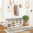 VASAGLE Shoe Bench with Cushion, Storage Bench with Padded Seat, Entryway Bench with 10 Compartments, Adjustable Shelves, for Bedroom, 11.8 x 40.9 x 18.9 Inches, White and Gray ULHS10WT - 2