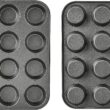 Amazon Basics Nonstick Round Muffin Baking Pan, 12 Cups, Set of 2, Gray, 13.9x10.55x1.22