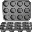 Amazon Basics Nonstick Round Muffin Baking Pan, 12 Cups, Set of 2, Gray, 13.9x10.55x1.22