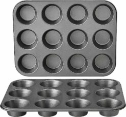 Amazon Basics Nonstick Round Muffin Baking Pan, 12 Cups, Set of 2, Gray, 13.9x10.55x1.22" - 1