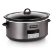 Crock-Pot Large 8 Quart Programmable Slow Cooker with Auto Warm Setting and Cookbook, Black Stainless Steel