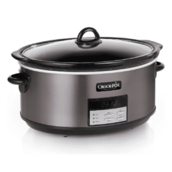 Crock-Pot Large 8 Quart Programmable Slow Cooker with Auto Warm Setting and Cookbook, Black Stainless Steel