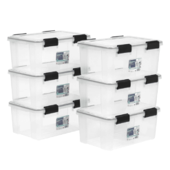 IRIS USA 6 Pack 19qt WEATHERPRO Airtight Plastic Storage Bin with Lid and Seal and 4 Secure Latching Buckles
