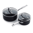 GreenPan Chatham Black Prime Midnight Hard Anodized Healthy Ceramic Nonstick, 1QT and 2QT Saucepan Pot Set, Black