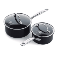 GreenPan Chatham Black Prime Midnight Hard Anodized Healthy Ceramic Nonstick, 1QT and 2QT Saucepan Pot Set, Black