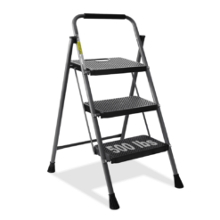 3 Step Ladder, GOLYTON Folding Step Stool with Anti-Slip Wide Pedal & Convenient Handgrip, Grey