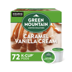 Green Mountain Coffee Roasters Caramel Vanilla Cream, Single-Serve Keurig K-Cup Pods, Flavored Light Roast Coffee, 72 Count
