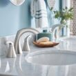 Moen Lindor Spot Resist Brushed Nickel Widespread 2-handle WaterSense Bathroom Sink Faucet with Drain