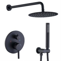 WELLFOR 10-in Rain Shower System Matte Black Dual Head Waterfall Built-In Shower Faucet System with 2-way Diverter Valve Included