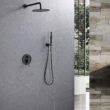 WELLFOR 10-in Rain Shower System Matte Black Dual Head Waterfall Built-In Shower Faucet System with 2-way Diverter Valve Included