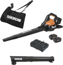 Worx 40V Leaf Blower Cordless with Battery & Charger, 3-in-1 Blower for Lawn with Vacuum and Mulcher, Cordless Leaf Blower with Brushless Motor, 2-Speed Control WG583 – 2 Batteries & Charger Included - 1