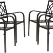 Incbruce 300lbs Patio Chairs Set of 4 Outdoor Dining Chairs, Metal Frame Stackable Patio Dining Chairs, Wrought Iron Black Outdoor Chairs with Armrest for Garden, Poolside, Backyard - 1