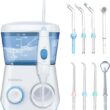 TUREWELL Water Flossing Oral Irrigator, 600ML Dental Cleaner 10 Adjustable Pressure, Electric Oral Flosser for Teeth/Braces, 8 Water Jet Tips for Family (White) - 1