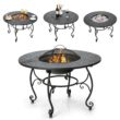 CASAINC Patio Fire Pit Dining Table 35.5-in W Black Steel Wood-Burning Fire Pit