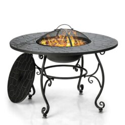CASAINC Patio Fire Pit Dining Table 35.5-in W Black Steel Wood-Burning Fire Pit