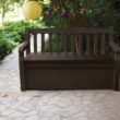 Keter Solana 70 Gallon Storage Bench Deck Box for Patio Furniture, Front Porch Decor and Outdoor Seating – Perfect to Store Garden Tools and Pool Toys, Brown - 10