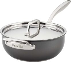 Breville Thermal Pro Hard Anodized Nonstick Sauce Pan/Saucepan/Saucier with Lid and Helper Handle, 4 Quart, Gray - 1