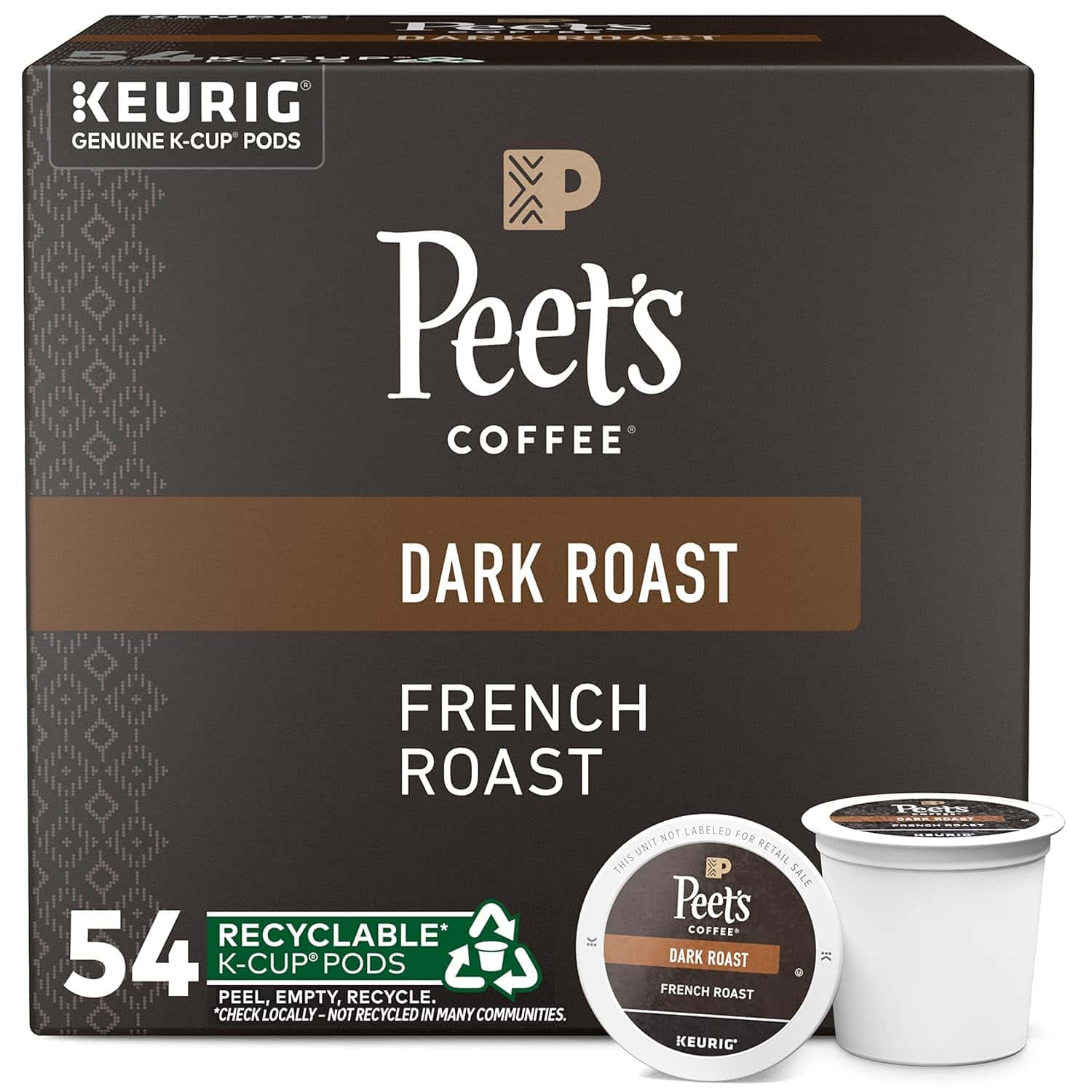 Peet's Coffee, Dark Roast K-Cup Pods for Keurig Brewers - French Roast 54 Count (1 Box of 54 K-Cup Pods) Peet's Coffee, Dark Roast K-Cup Pods for Keurig Brewers - French Roast 54 Count (1 Box of 54 K-Cup Pods) - 1