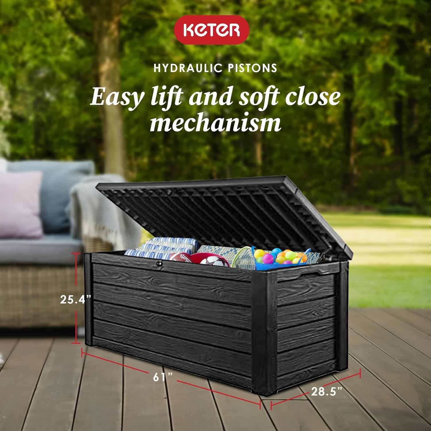 Keter Westwood 150 Gallon Plastic Backyard Deck Box and Storage, Dark Gray Keter Westwood 150 Gallon Plastic Backyard Deck Box and Storage for Patio Furniture, Outdoor Cushions, Garden Tools, and Pool Accessories, Dark Gray - 8