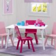 Delta Children Kids Table and Chair Set (4 Chairs Included), White/Pink - 2