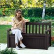 Keter Solana 70 Gallon Storage Bench Deck Box for Patio Furniture, Front Porch Decor and Outdoor Seating – Perfect to Store Garden Tools and Pool Toys, Brown - 2
