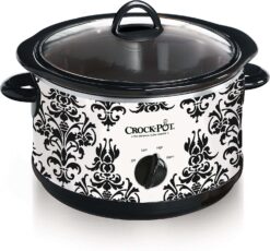 Crock Pot 4.5 Quart Manual Slow Cooker, Damask Pattern, White - 1