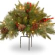 National Tree Company Company Pre-lit Artificial Christmas Tree Feel Real Urn Filler | Flocked with Mixed Decorations Strung LED Lights with Stand | Colonial-18 Inch, 18