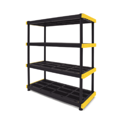 CX Black & Yellow, 4-Tier Heavy Duty Plastic Storage Shelving Unit, 200lbs/shelf (55”H x 48”W x 20”D)