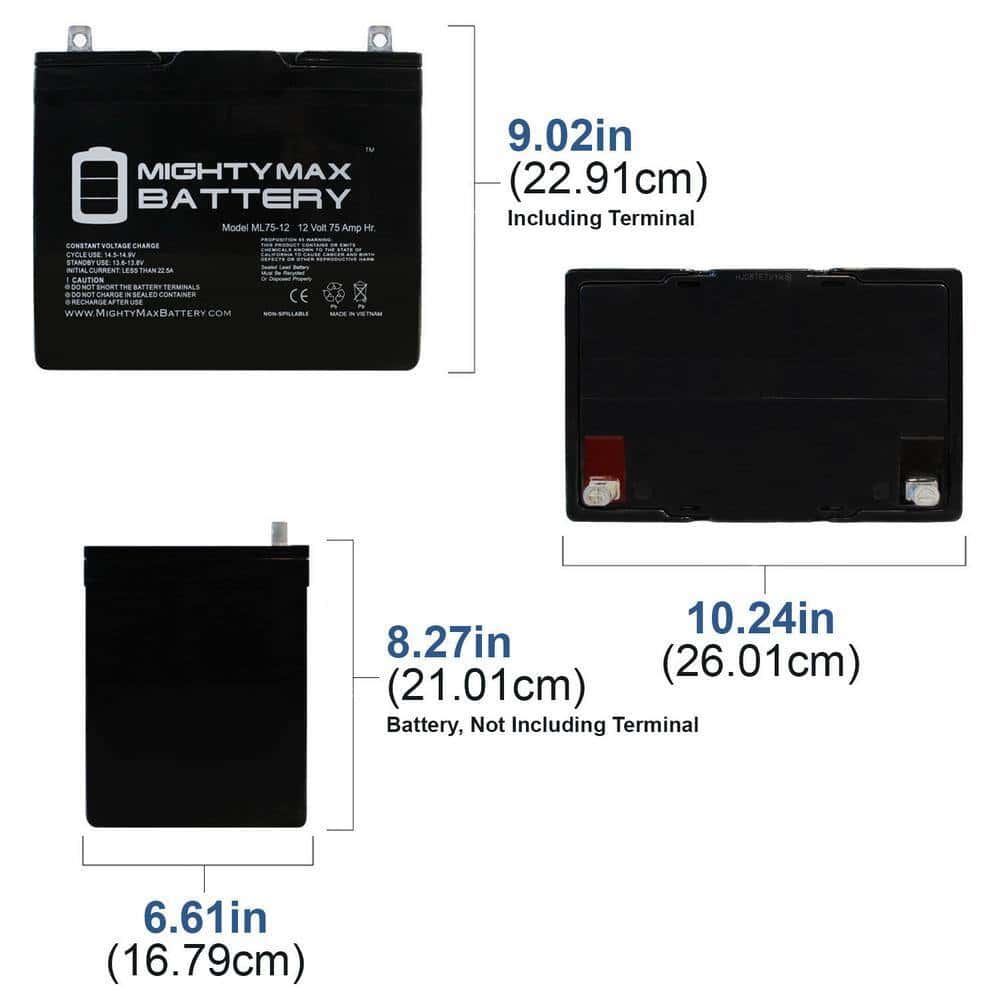 MIGHTY MAX BATTERY MAX3938517 12V 75Ah SLA Battery Replacement for PowerSonic PS-12750U MIGHTY MAX BATTERY MAX3938517 12V 75Ah SLA Battery Replacement for PowerSonic PS-12750U - Image 2