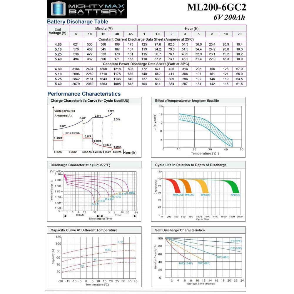 MIGHTY MAX BATTERY MAX3971249 ML200-6GC2 - 6 Volt 200 AH, Internal Thread (INT) Terminal MIGHTY MAX BATTERY MAX3971249 ML200-6GC2 - 6 Volt 200 AH, Internal Thread (INT) Terminal - Image 6