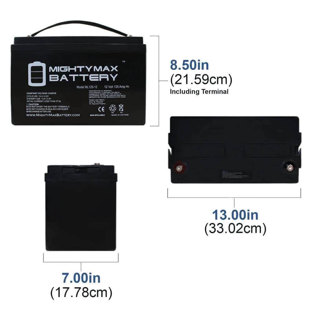 MIGHTY MAX BATTERY ML125-121 12-Volt 125 Ah Rechargeable Sealed Lead Acid (SLA) Battery MIGHTY MAX BATTERY ML125-121 12-Volt 125 Ah Rechargeable Sealed Lead Acid (SLA) Battery - Image 2