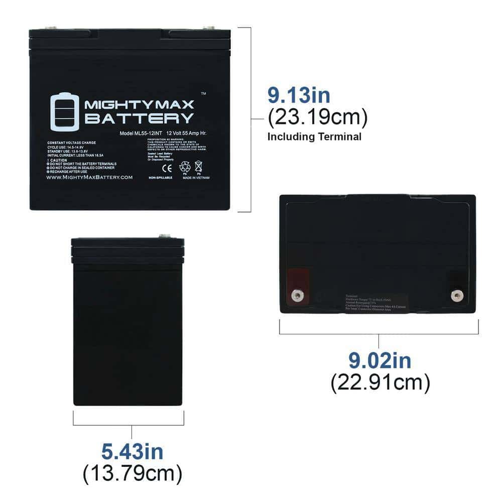 MIGHTY MAX BATTERY ML55-12INT 12-Volt 55 Ah Rechargeable Sealed Lead Acid (SLA) Internal Thread Battery MIGHTY MAX BATTERY ML55-12INT 12-Volt 55 Ah Rechargeable Sealed Lead Acid (SLA) Internal Thread Battery - Image 2