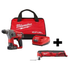 Milwaukee 2416-21XC-2426-20 M12 FUEL 12-Volt Lithium-Ion 5/8 in. Brushless Cordless SDS-Plus Rotary Hammer Kit with M12 Multi-Tool