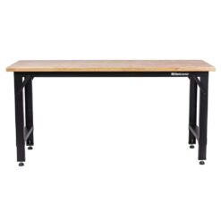 Montezuma MWB722430B 6 ft. Adjustable Height Steel Workbench with Solid Wood Work Top