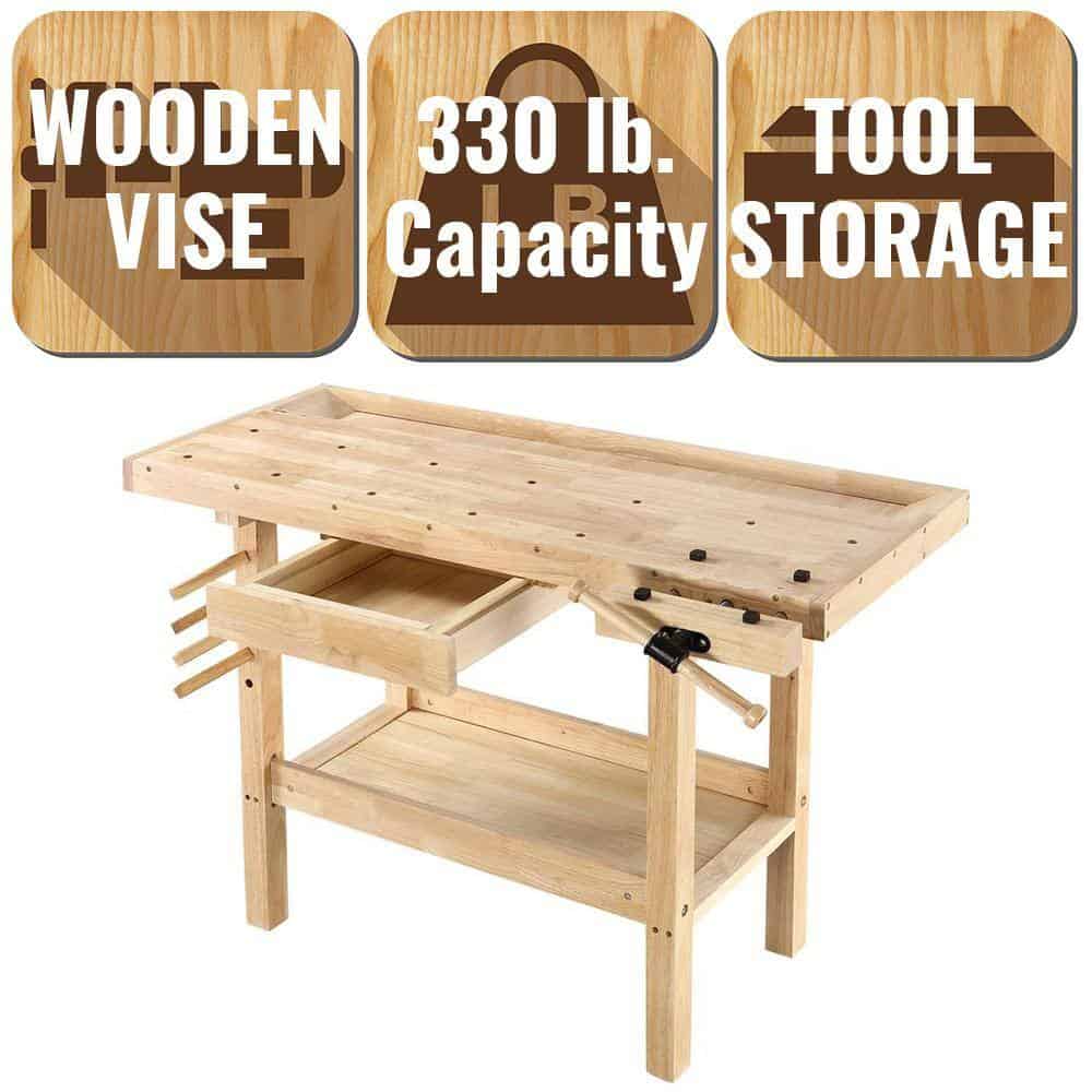 OLYMPIA 410-327-0111 50 in. x 20 in. Hardwood Workbench with Built-In Wooden Vise and 330 lbs. Weight Capacity OLYMPIA 410-327-0111 50 in. x 20 in. Hardwood Workbench with Built-In Wooden Vise and 330 lbs. Weight Capacity - Image 8