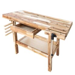 OLYMPIA 410-333-0111 50 in. x 20 in. Acacia Wood Workbench with Built-In Wooden Vise and 330 lbs. Weight Capacity