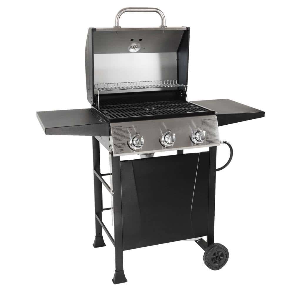 Grill Boss GBC1932M 3 Burner Gas Grill in Black with Top Cover and Shelves Stainless Steel, 2 Number of Side Burners Grill Boss GBC1932M 3 Burner Gas Grill in Black with Top Cover and Shelves Stainless Steel, 2 Number of Side Burners