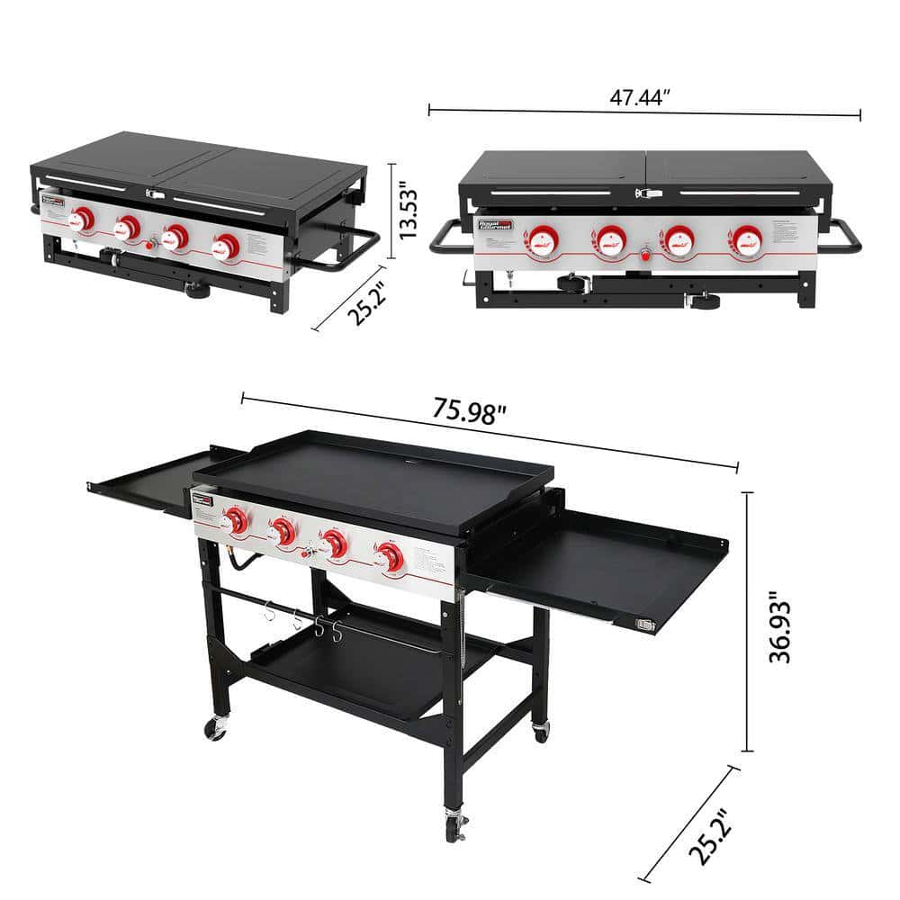 Royal Gourmet GB4000F 36 in. 4-Burner Propane BBQ Grill in Black Flat Top Gas Griddle with Top Cover Lid, for Large Outdoor Camping Royal Gourmet GB4000F 36 in. 4-Burner Propane BBQ Grill in Black Flat Top Gas Griddle with Top Cover Lid, for Large Outdoor Camping - Image 5