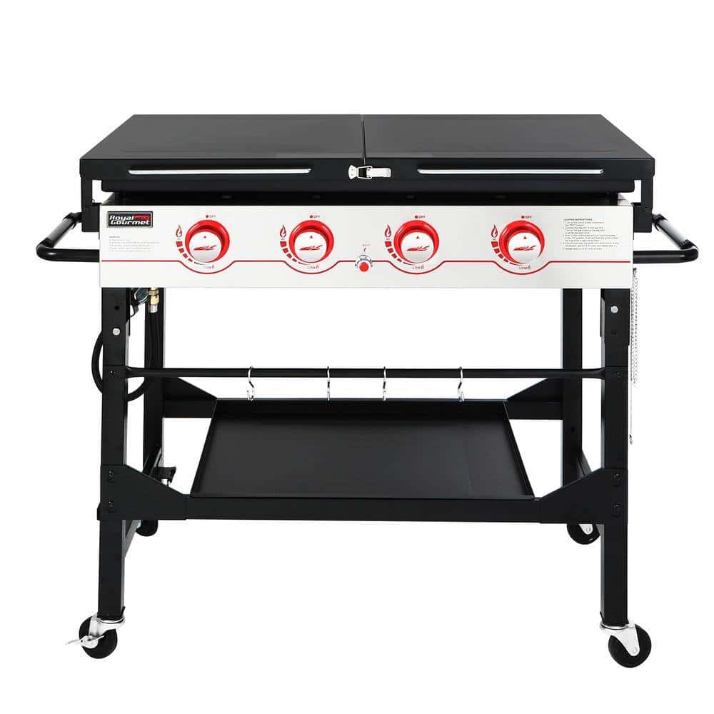 Royal Gourmet GB4000F 36 in. 4-Burner Propane BBQ Grill in Black Flat Top Gas Griddle with Top Cover Lid, for Large Outdoor Camping Royal Gourmet GB4000F 36 in. 4-Burner Propane BBQ Grill in Black Flat Top Gas Griddle with Top Cover Lid, for Large Outdoor Camping - Image 2