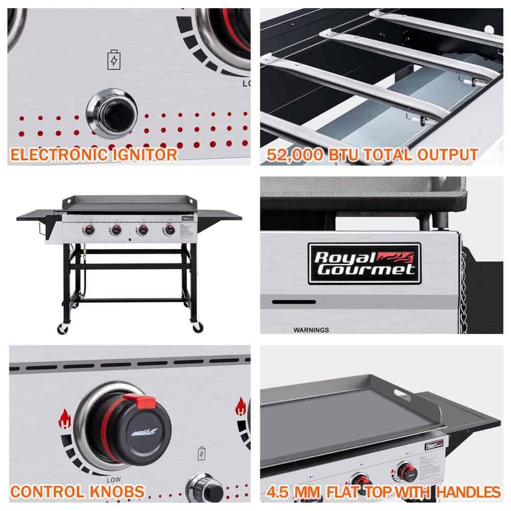 Royal Gourmet GB4003 36 in. 4-Burner Flat Top Gas Grill Griddle Liquid Propane Outdoor Griddle Station, 52,000 BTU in Black Royal Gourmet GB4003 36 in. 4-Burner Flat Top Gas Grill Griddle Liquid Propane Outdoor Griddle Station, 52,000 BTU in Black - Image 5