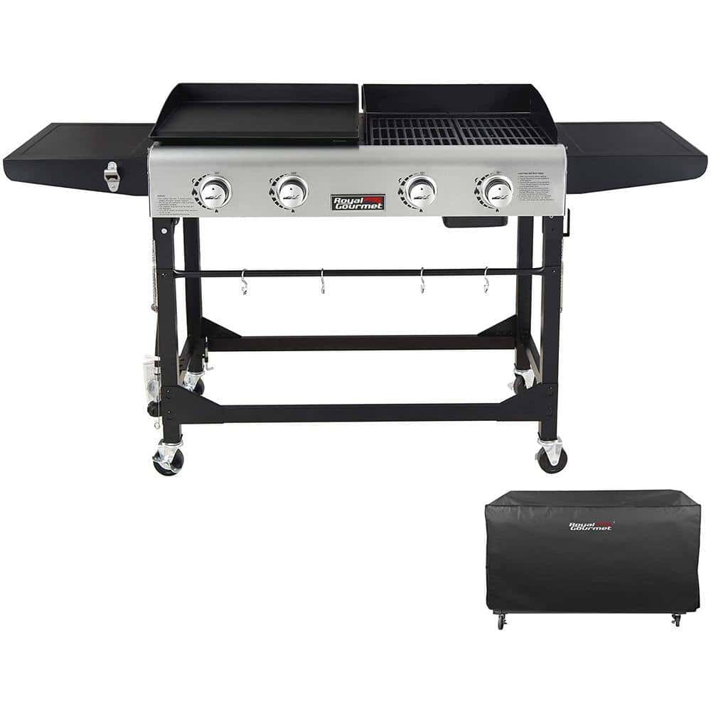 Royal Gourmet GD401C 4-Burners Portable Propane Gas Grill and Griddle Combo Grills in Black with Side Tables with Cover Royal Gourmet GD401C 4-Burners Portable Propane Gas Grill and Griddle Combo Grills in Black with Side Tables with Cover
