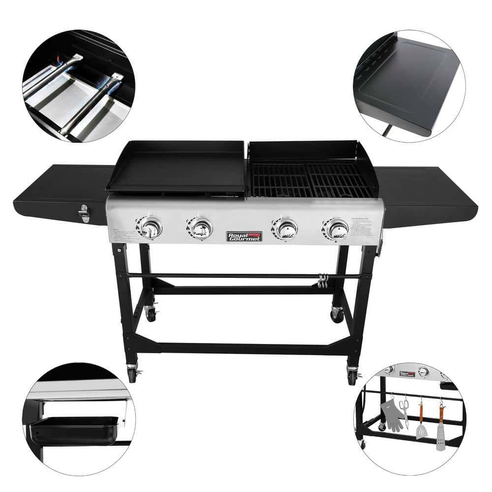 Royal Gourmet GD401C 4-Burners Portable Propane Gas Grill and Griddle Combo Grills in Black with Side Tables with Cover Royal Gourmet GD401C 4-Burners Portable Propane Gas Grill and Griddle Combo Grills in Black with Side Tables with Cover - Image 4