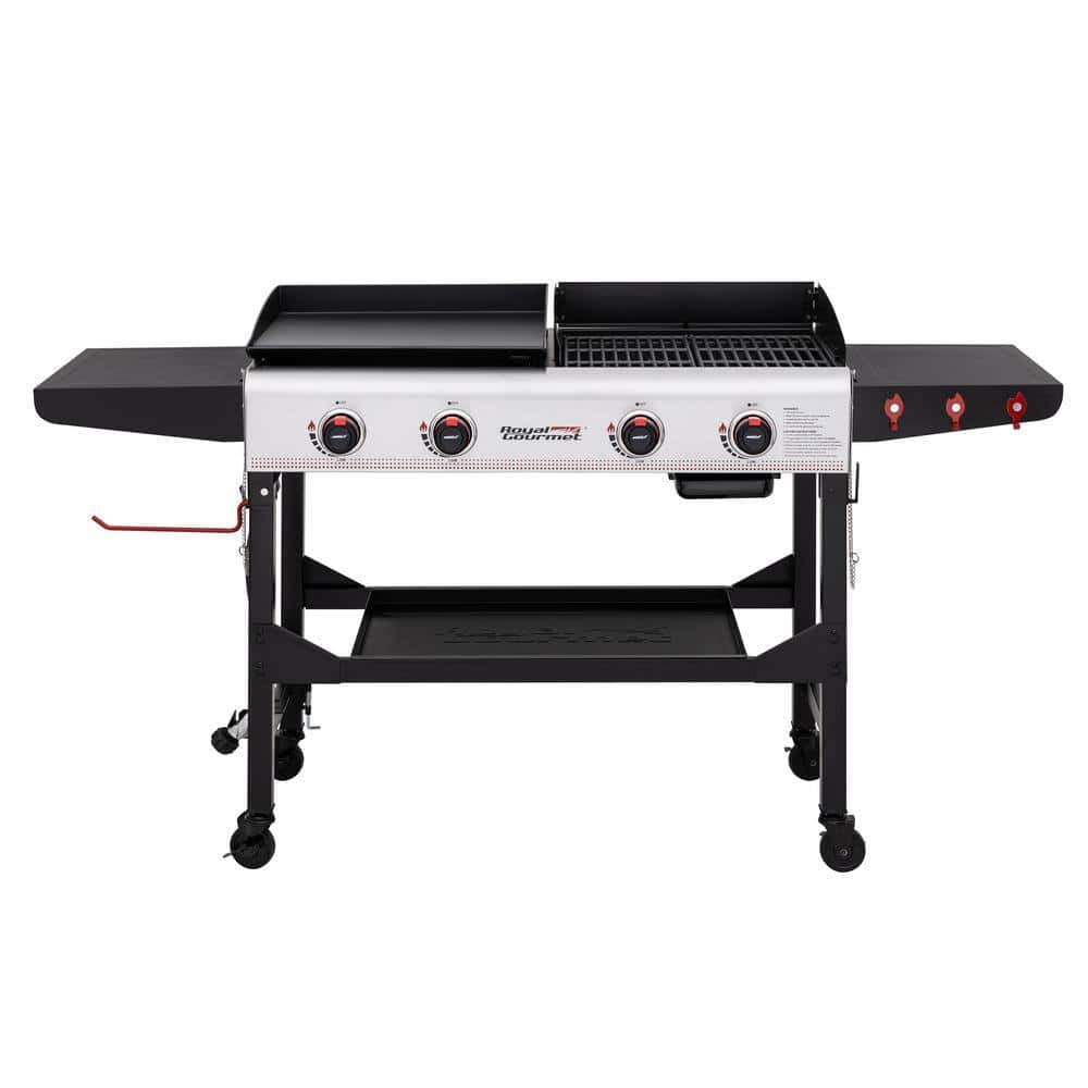 Royal Gourmet GD403 4-Burner 48,000 BTU Portable Flat Top Gas Grill and Griddle Combo Grill in Black with Folding Legs for Outdoor Cooking Royal Gourmet GD403 4-Burner 48,000 BTU Portable Flat Top Gas Grill and Griddle Combo Grill in Black with Folding Legs for Outdoor Cooking