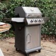 Royal Gourmet GG3001S Stainless Steel 3-Burner Propane Gas Grill, 25,500 BTU Cabinet Style Cas Grill with Side Tables
